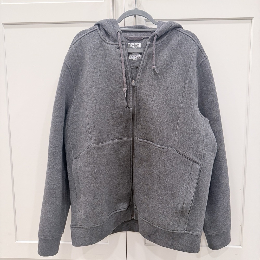 Duluth Trading Co Men's XL Gray Full Zip Hoodie Utility Workwear Multi Pocket